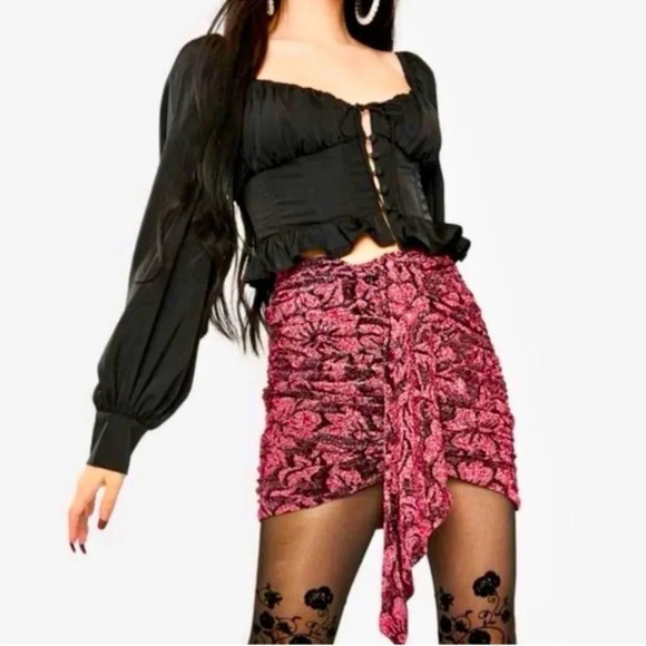 For Love and Lemons Sparkle Metallic Floral Mini Skirt Mulberry Black XS NWT - Picture 1 of 6